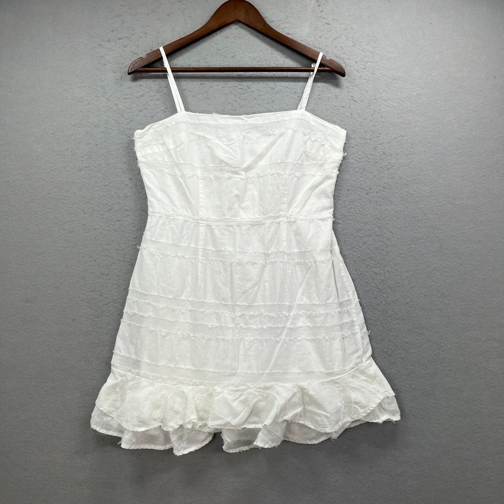 Cotton Candy LA Mini Dress Womens L White Fringe Tiered Ruffle Boho Summer Sun